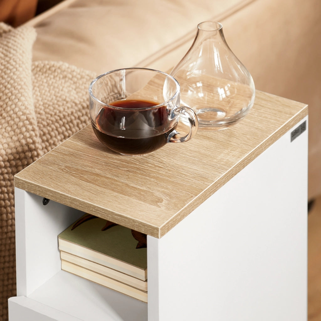SoBuy Comodino Sottile comodino per camera da letto con 2 Cassetti e ripiano comodini per camera da letto e soggiorno Tavolino divano Bianco L20 x P35 x A60 cm FBT149-WN