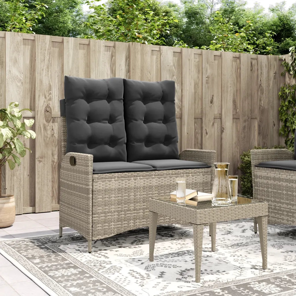 Panca Reclinabile Giardino con Cuscini-Sgabello-Sedia da esterno Grigio Chiaro Polyrattan 354992