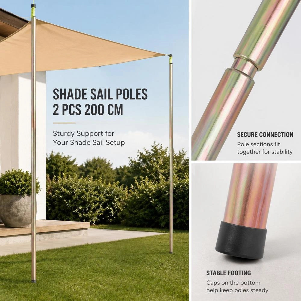 Sunshade Sail Poles, 2 Pieces, 200 Cm, Galvanized Steel