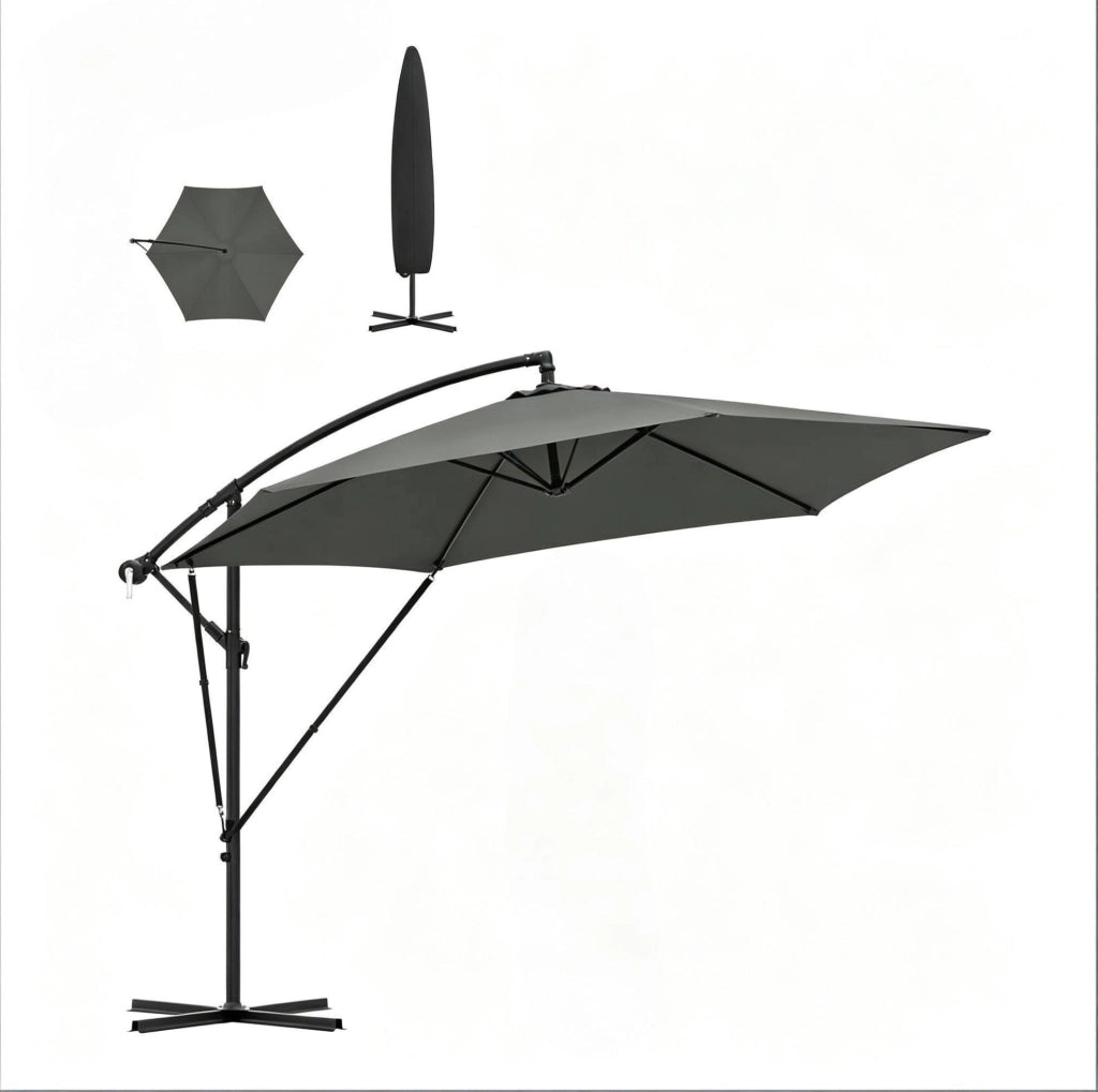 Ombrellone da giardino decentrato 310x310 cm; in metallo e poliestere; grigio scuro