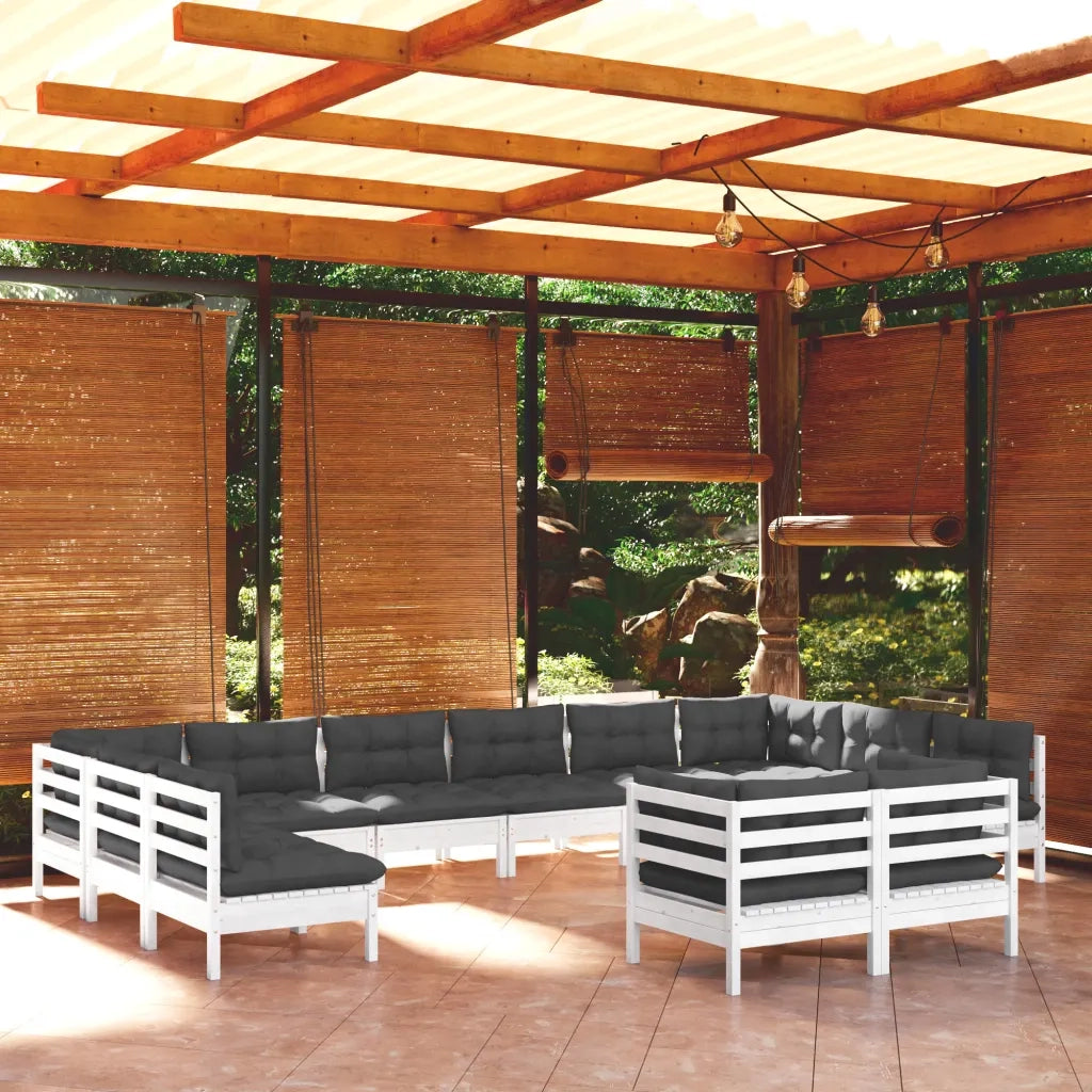 Set Divani da Giardino 12 pz con Cuscini Bianchi Legno di Pino 3097272