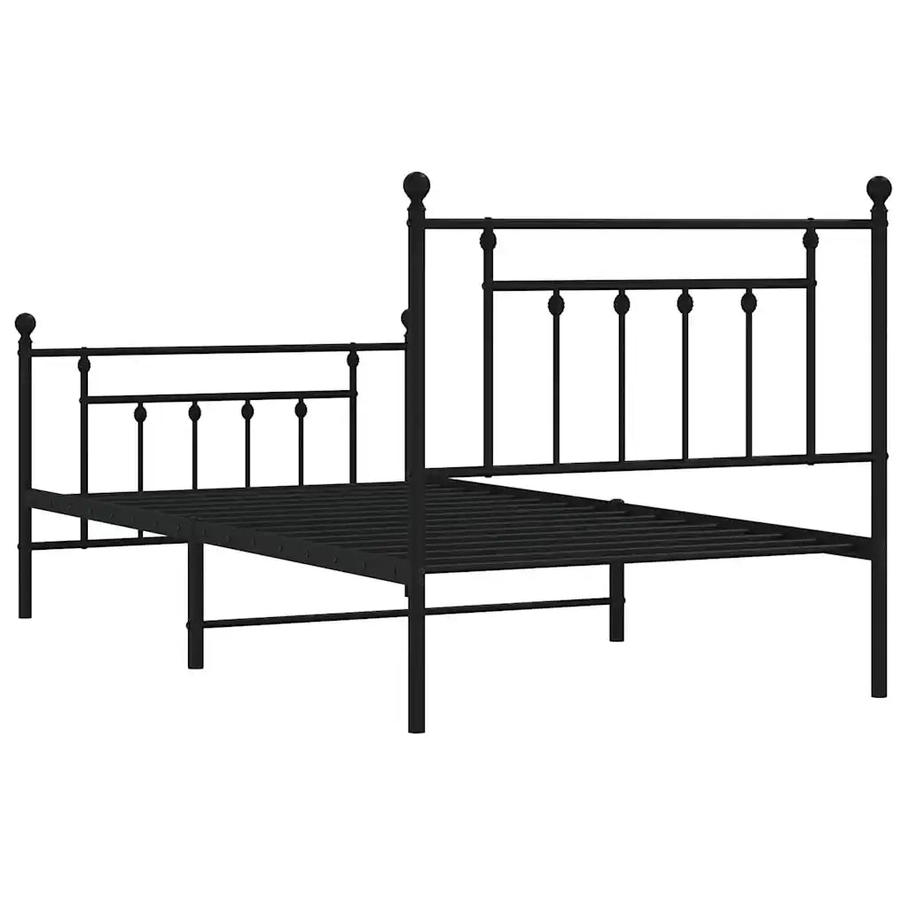 Letto singolo | Letto per adulti | Giroletto con Testiera e Pediera Metallo Nero 100x190 cm