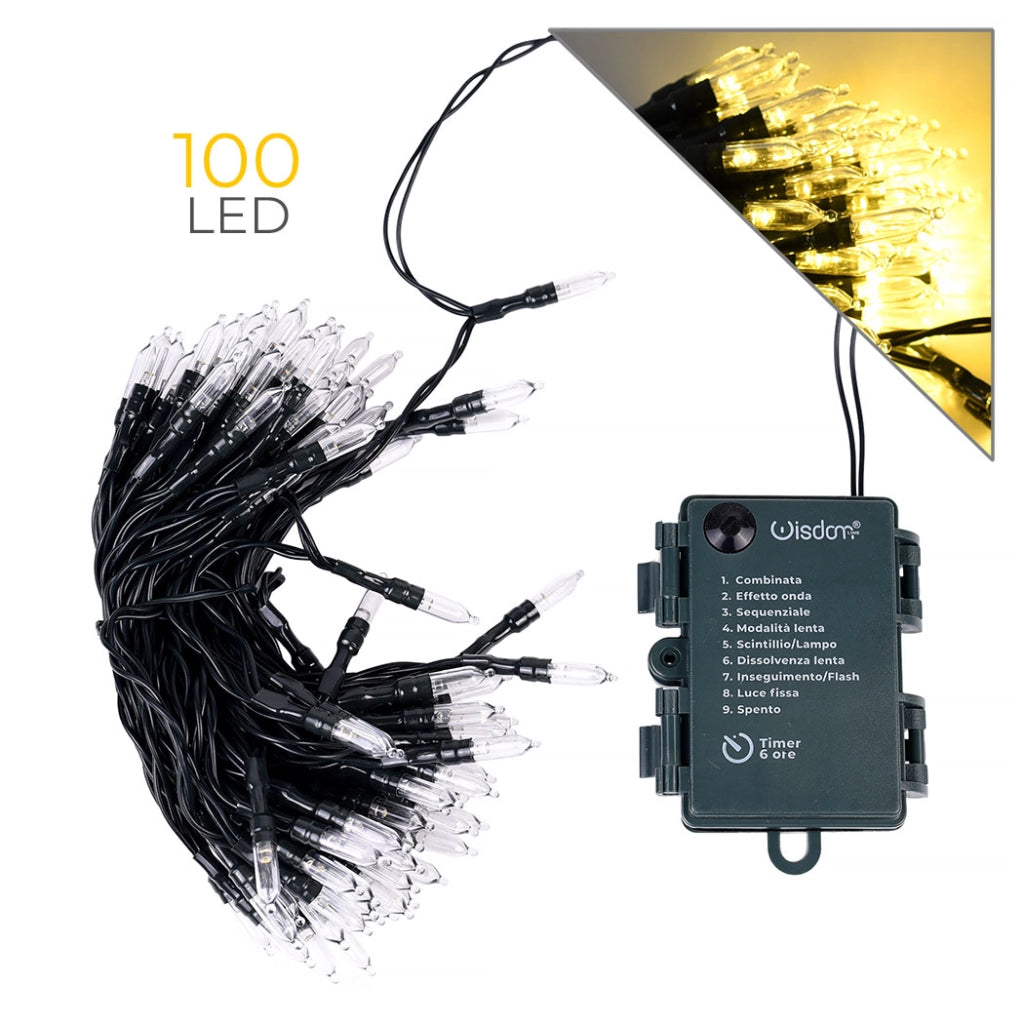 CATENA LUMINOSA 100 LED A BATTERIA CON LUCE CALDA - LUCI NATALIZIE DECORATIVE CON 8 MODALITA' DI ILLUMINAZIONE