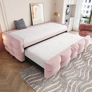 Letto imbottito estraibile combinato 90/180 x 190 cm, velluto Teddy, rosa, con rete a doghe