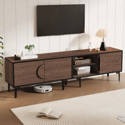 Mobile porta TV con 3 ante e 2 vani aperti per soggiorno in truciolato nero e noce scuro 180 × 35 × 49 cm
