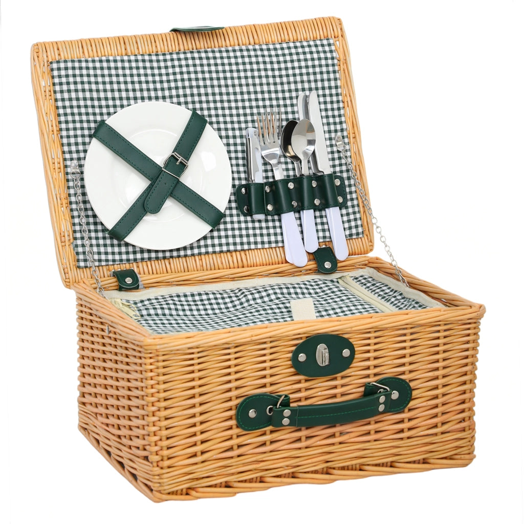 Cestino da Picnic in Rattan per 2 Persone ¨C zephmum ¨C Marrone con Compartimento Isolante e Copertura Impermeabile