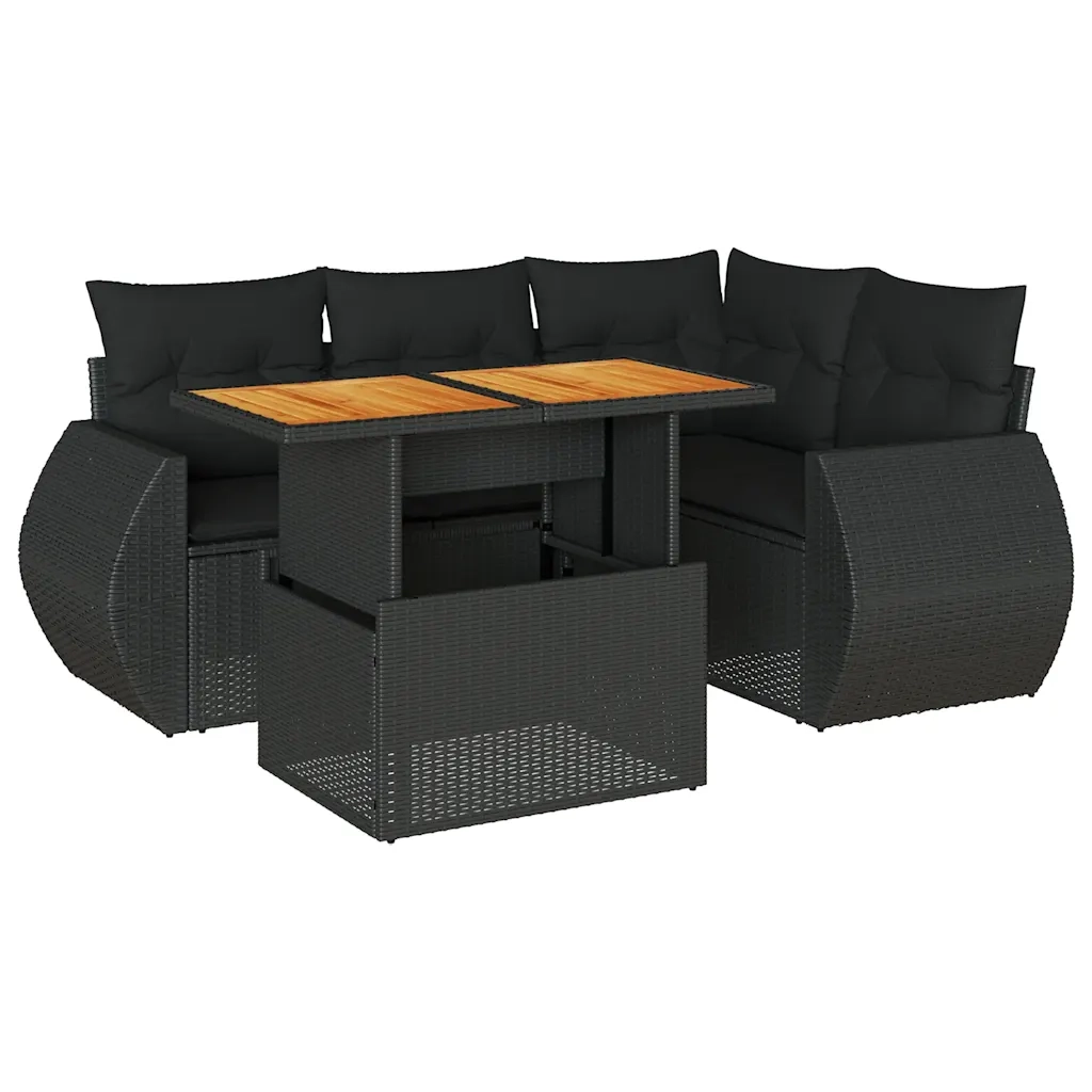 vidaXL Set Divani da Giardino 5 pz con Cuscini in Polyrattan Nero