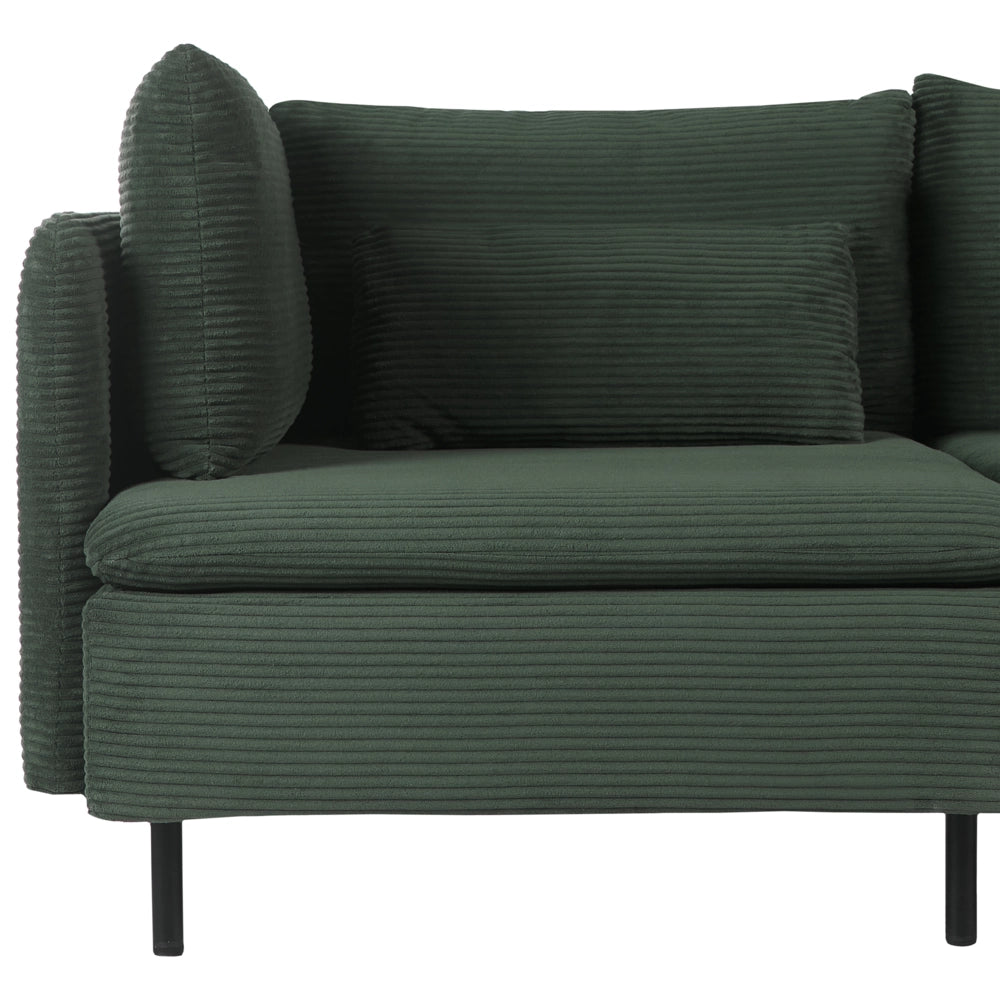 Divano componibile a 3 posti con angolo a sinistra in velluto a coste verde design moderno