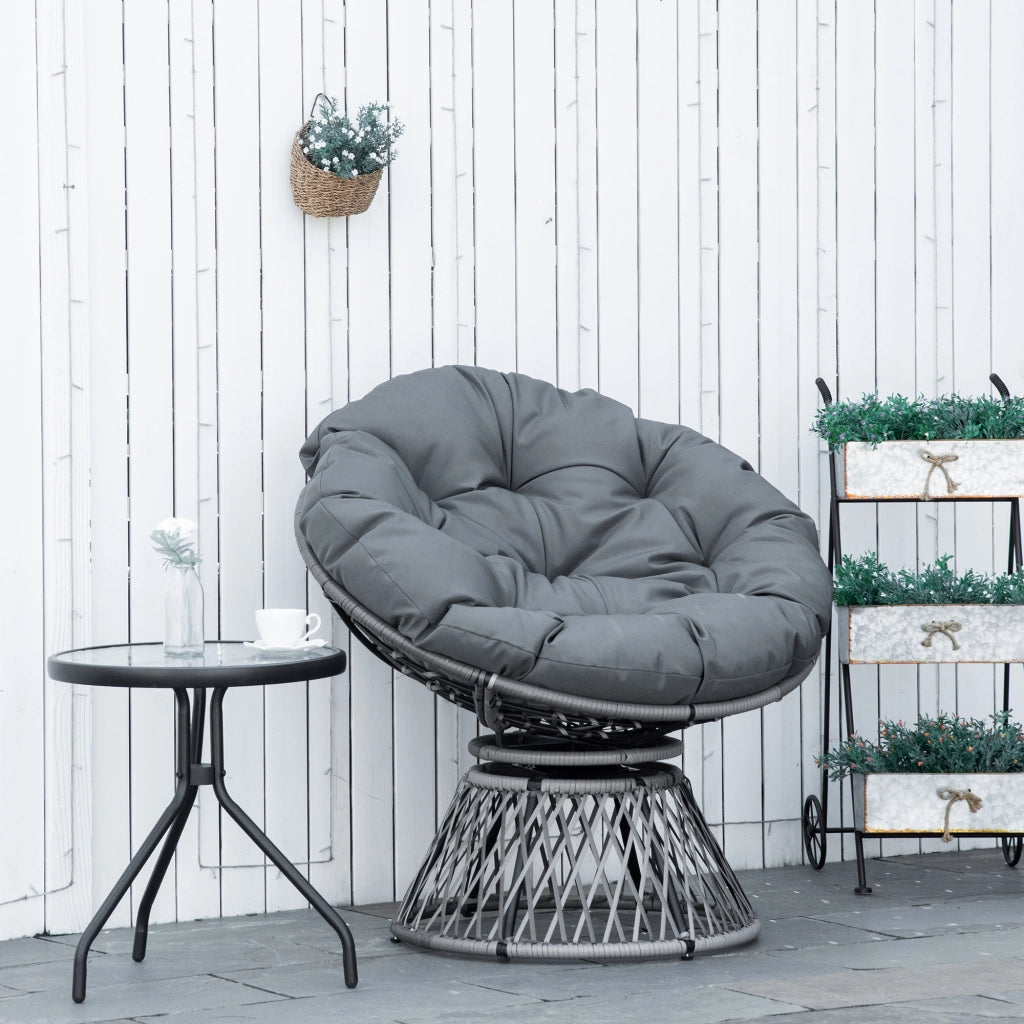 Poltrona a dondolo rotante in rattan grigio ¨C zephmum ¨C 97x87x86 cm