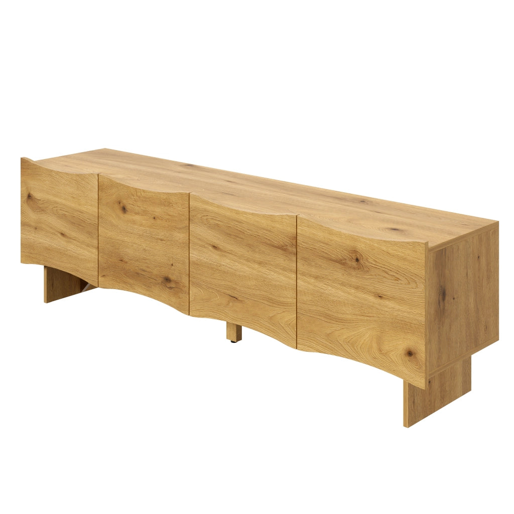 OKWISH Mobile TV con 4 Ante e Passacavi, Frontali Ondulati, per Soggiorno, in Pannelli di Particelle, 155 x 36 x 47 cm