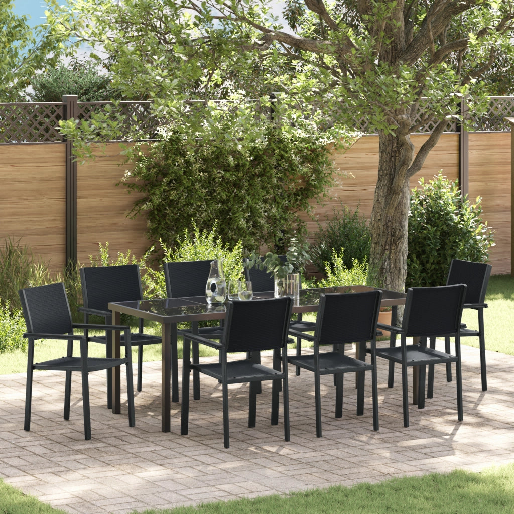 Set da pranzo da giardino 9 pezzi in poli rattan nero