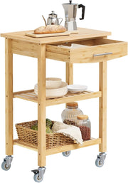 Carrello da Cucina in Bambù Carbonizzato – Carrello Cucina in Legno con Ruote, Antibatterico, Resistente all’Umidità, Inodore, Ideale per Cucina, Sala da Pranzo e Casa 58×40×86 cm FKW135-N
