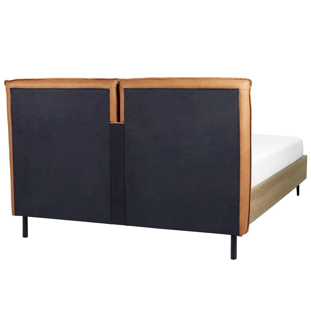 Letto matrimoniale con rete in ecopelle marrone dorato e legno chiaro 180 x 200 cm stile moderno camera da letto