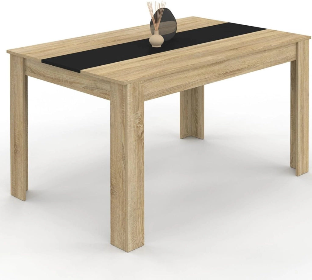 Tavolo da pranzo rettangolare GEORGIA a 6 posti in simil-faggio e nero 140 x 80 cm