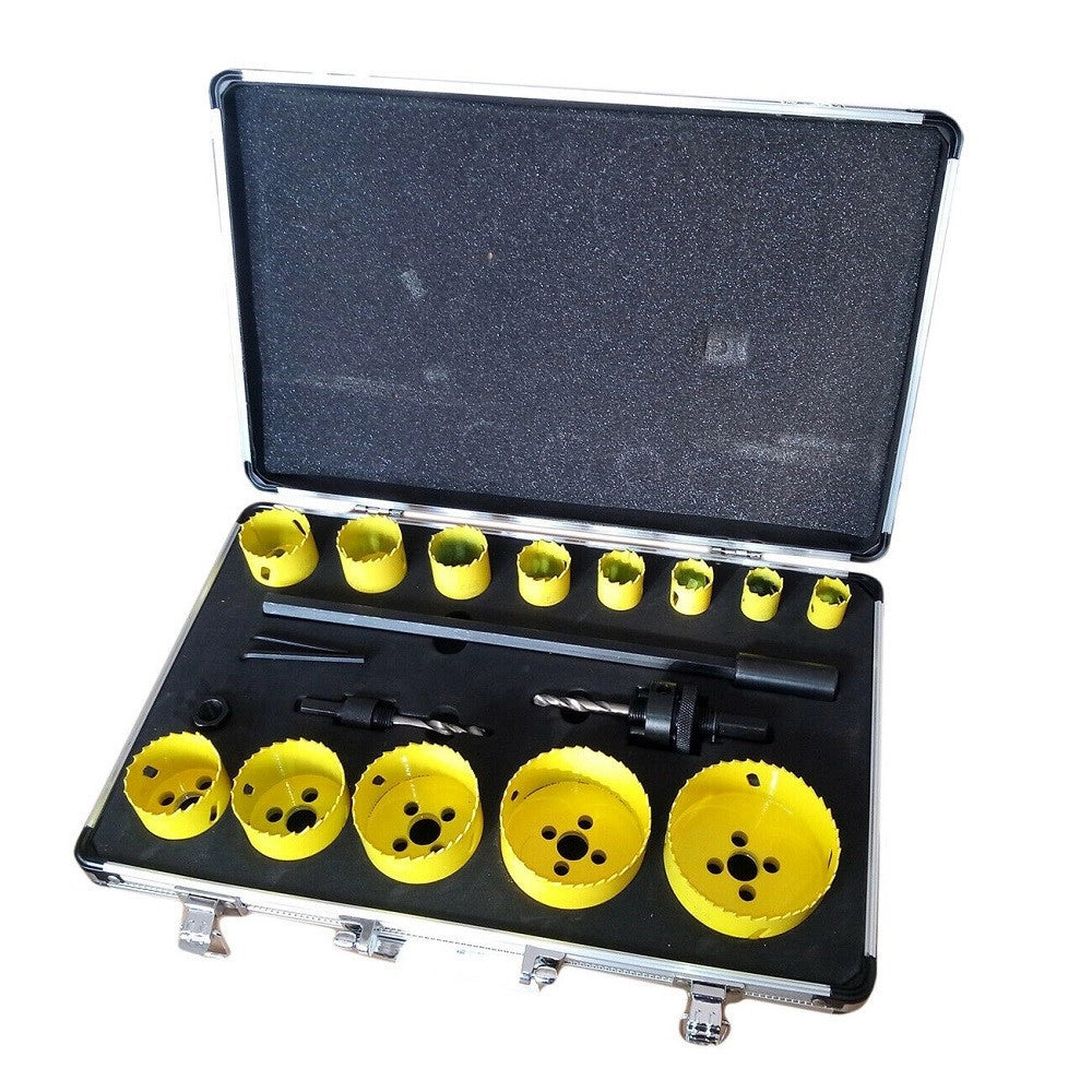 Trade Shop - Set 19 Pz Frese A Tazza Bi Metal Per Trapano 2 Attacchi 13 Frese Prolunga -