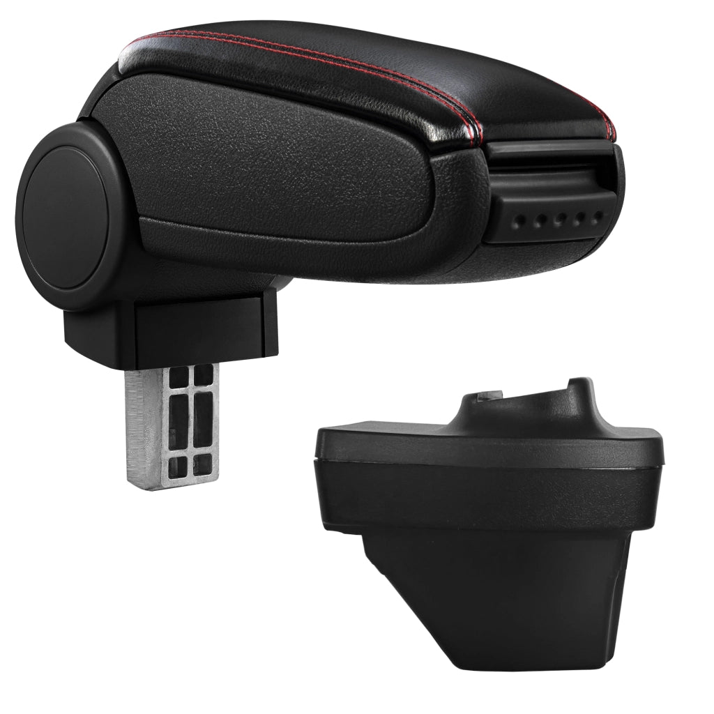 Bracciolo Centrale con Vano Portaoggetti per Auto - Renault Clio V / Clio 5 (2019) Rivestimento in Similpelle Nero con Cucitura Rossa [pro.tec]
