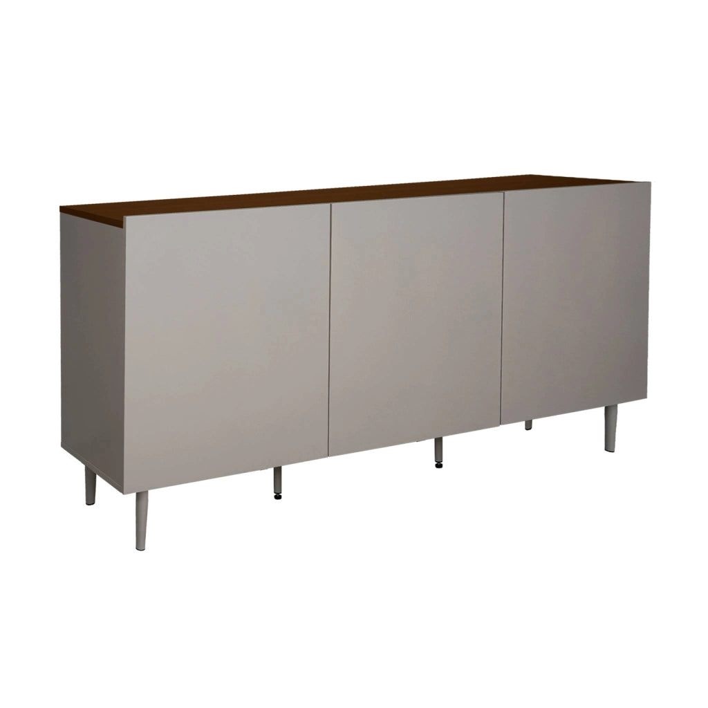 Credenza in metallo e decorazione in legno 3 ante, 150cm, grigio