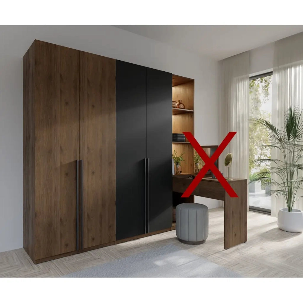 Armadio 4 porte NORVIK - Color noce e nero - Organizzazione ottimizzata con appendiabiti e scaffali