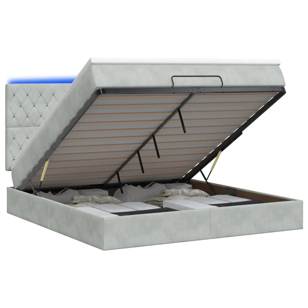 Letto Ottomano con Materasso e LED Grigio Chiaro 180 x 200 cm 3458247