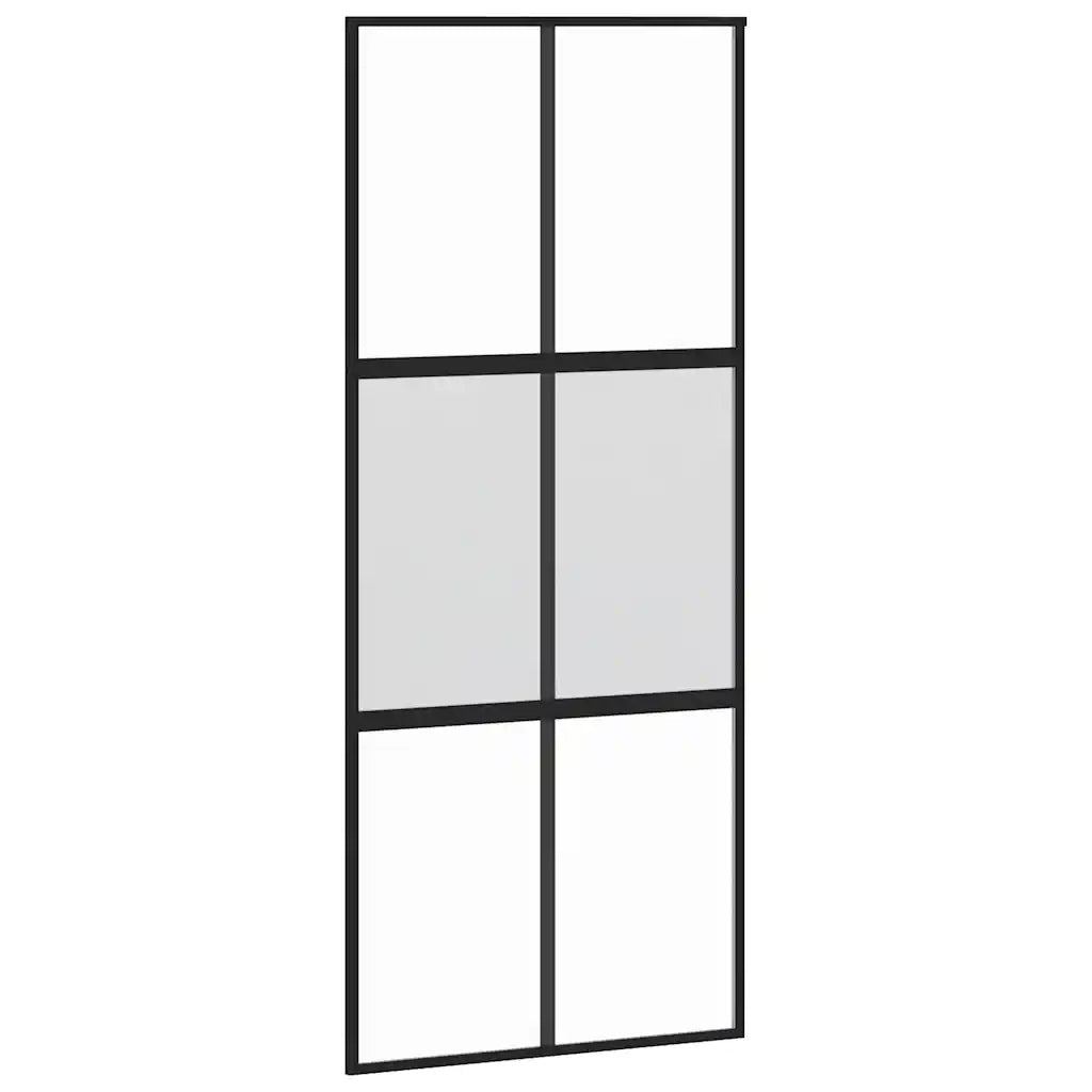 Porta Scorrevole Nera 90x205 cm in Vetro Temperato e Alluminiocod mxl 83817