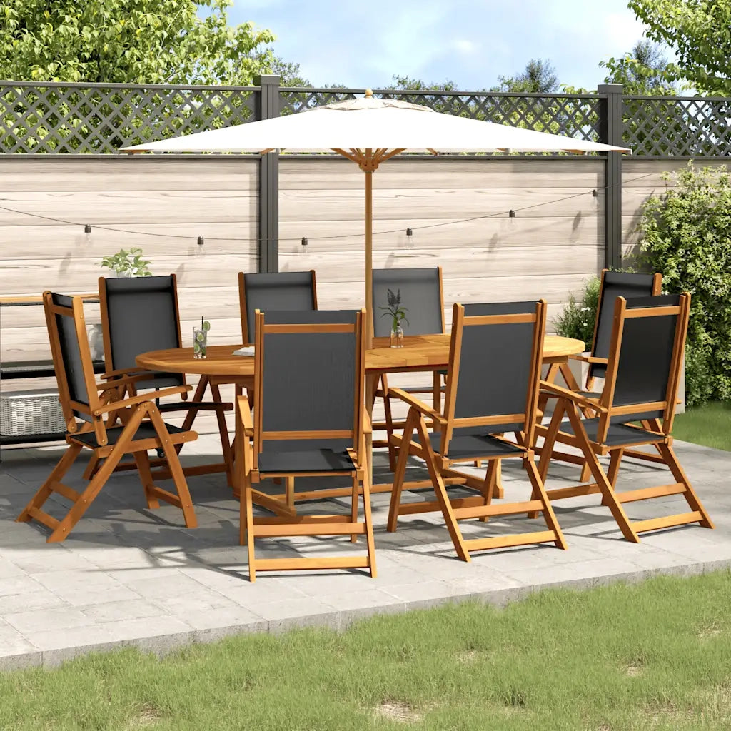 Set Pranzo da Giardino 9pz Legno Massello di Acacia e Textilene