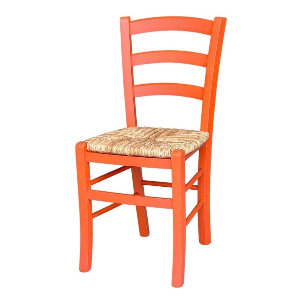 Set 2 sedie in legno di faggio con seduta paglia Venezia colore anilina arancio