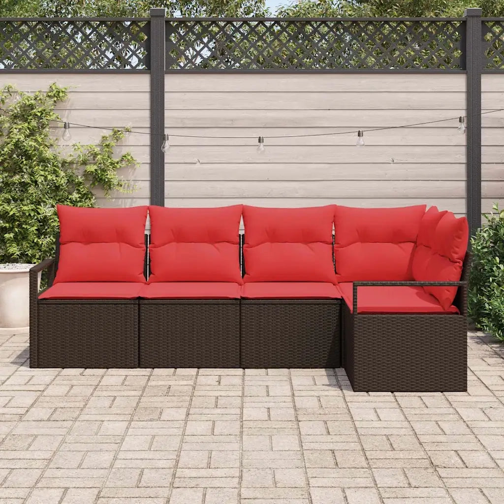 Set di divani 5 pz | Set Salotto da Giardino Marrone polyrattan