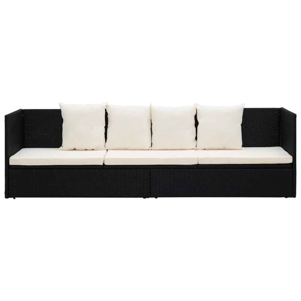 Divano chaise longue in resina intrecciata nera con cuscino e guanciali 02_0012001
