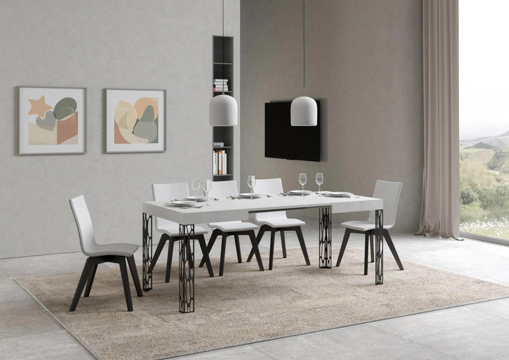 Tavolo Allungabile 120-204x80x77 cm Ghibli Bianco Frassino e Antracite