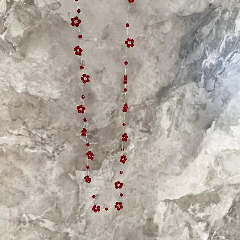 Collana fatta a mano con perline di cristallo rosso, regalo di Natale o di compleanno.