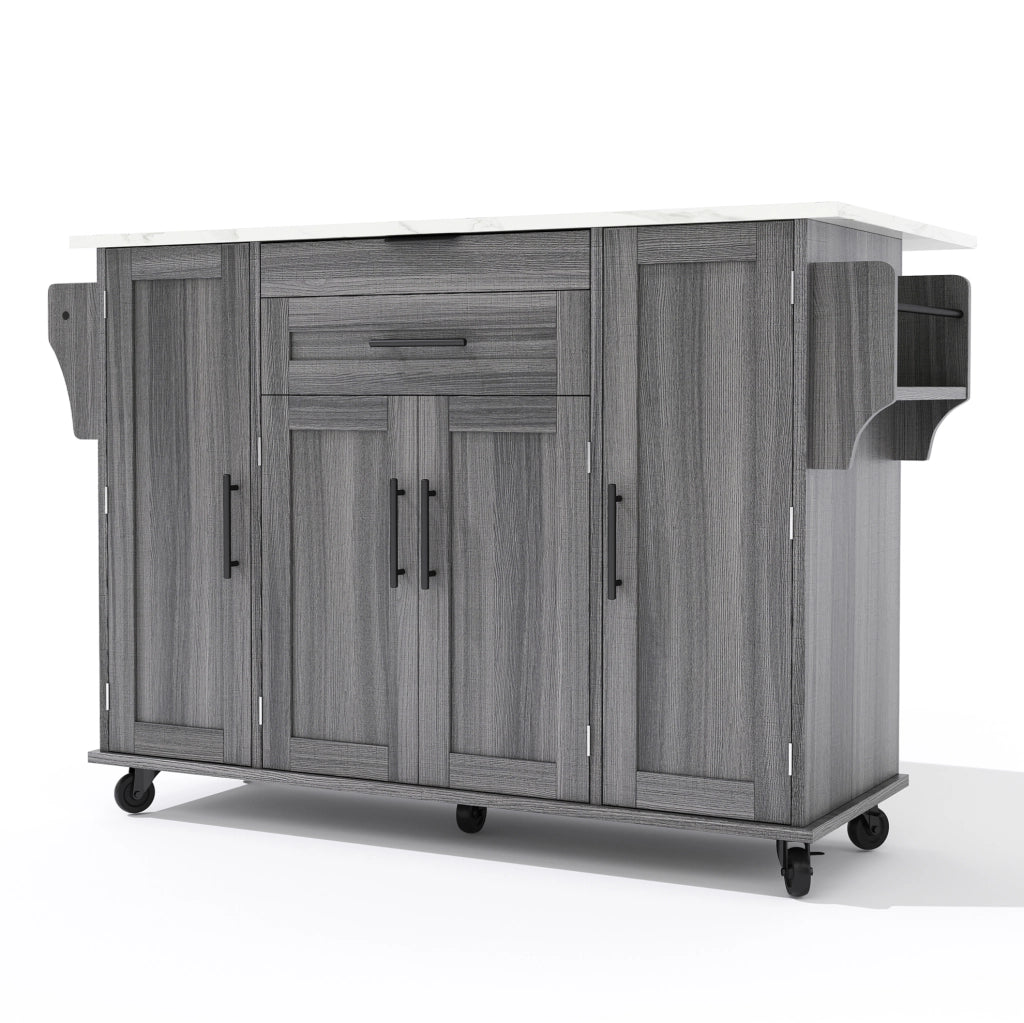 Isola cucina mobile 136x70x92 cm con piano estraibile in MDF grigio