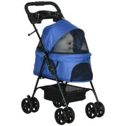 Passeggino per Cani Pieghevole con Guinzaglio di Sicurezza e Cestino Portaoggetti, Blu