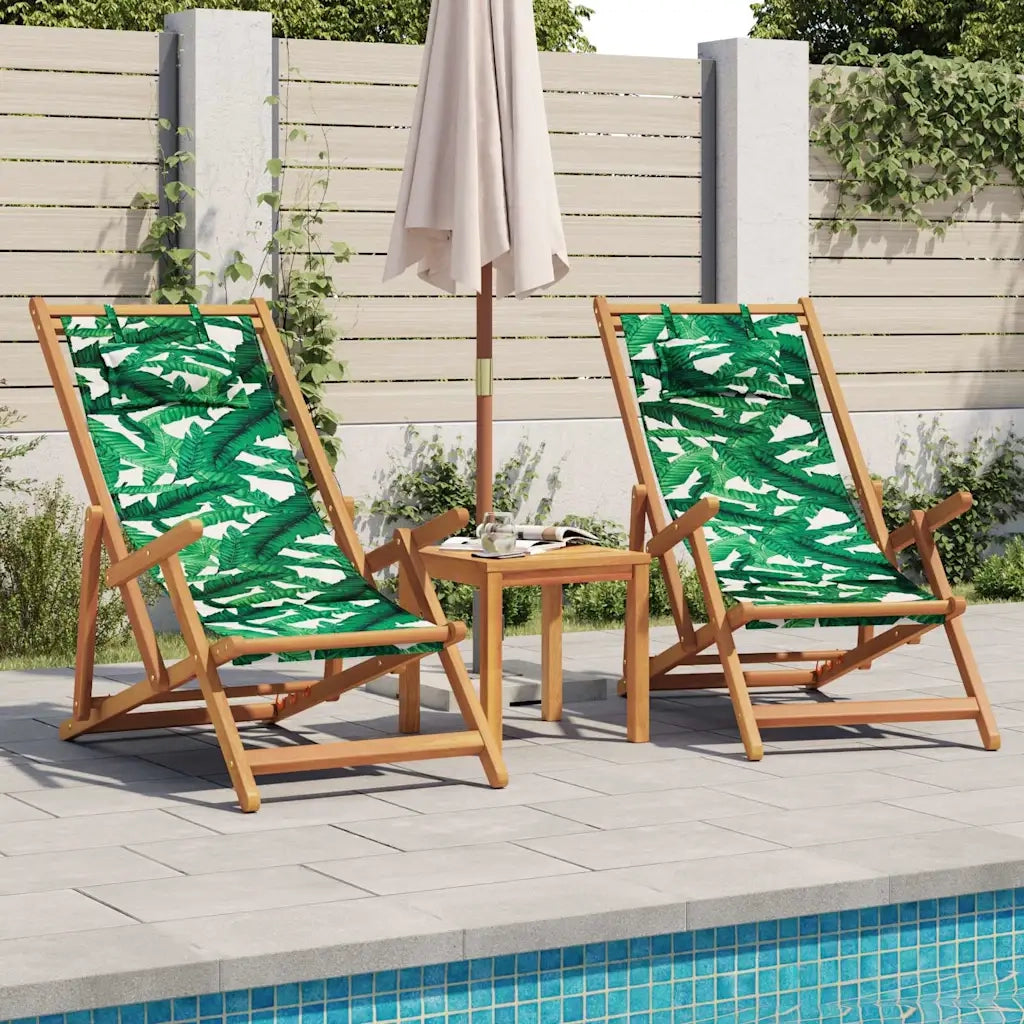 Sedia da Giardino | Sedia da Spiaggia Pieghevole Foglie Legno Eucalipto e Tessuto