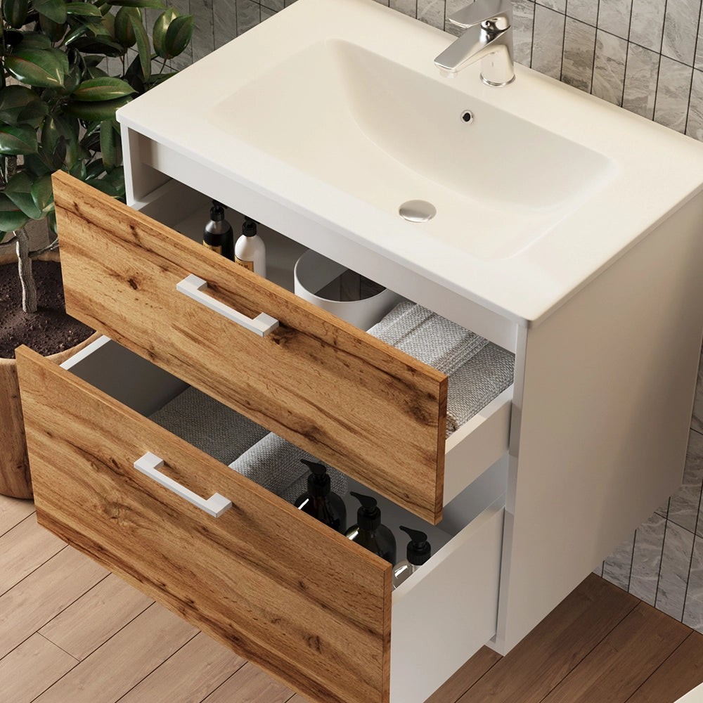 Vicco Set di mobili da bagno Rovere bianco/dorato 80 x 61.5 cm con lavabo
