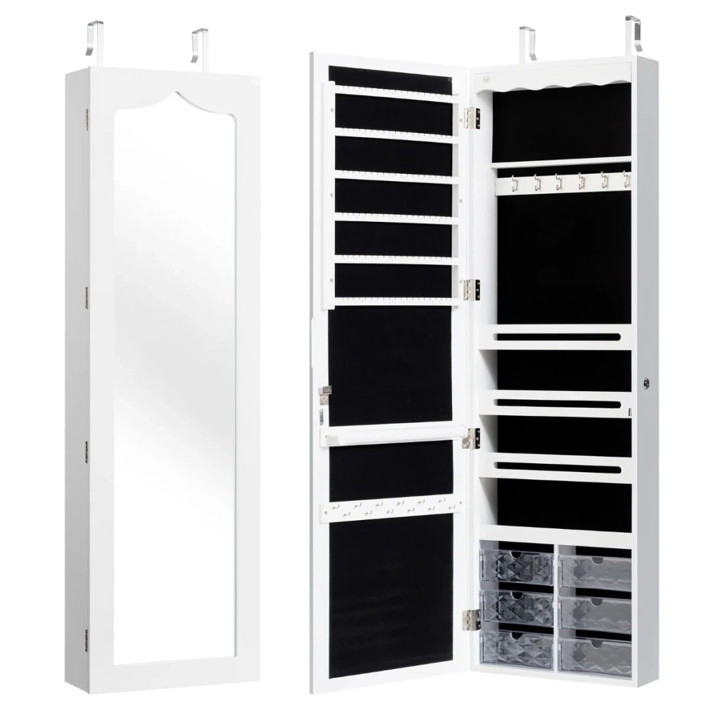 Mobiletto portagioie a specchio da parete 36,5 x 11,5 x 120 cm capiente con moderne luci LED MDF bianco 20_0020736