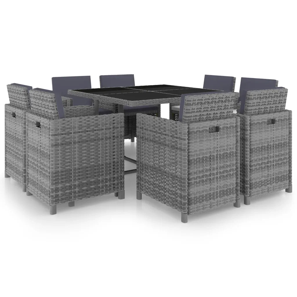Set da Pranzo da Giardino 9 pz e Cuscini Polyrattan Antracite cod mxl 34584