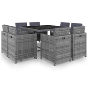 Set da Pranzo da Giardino 9 pz e Cuscini Polyrattan Antracite cod mxl 34584