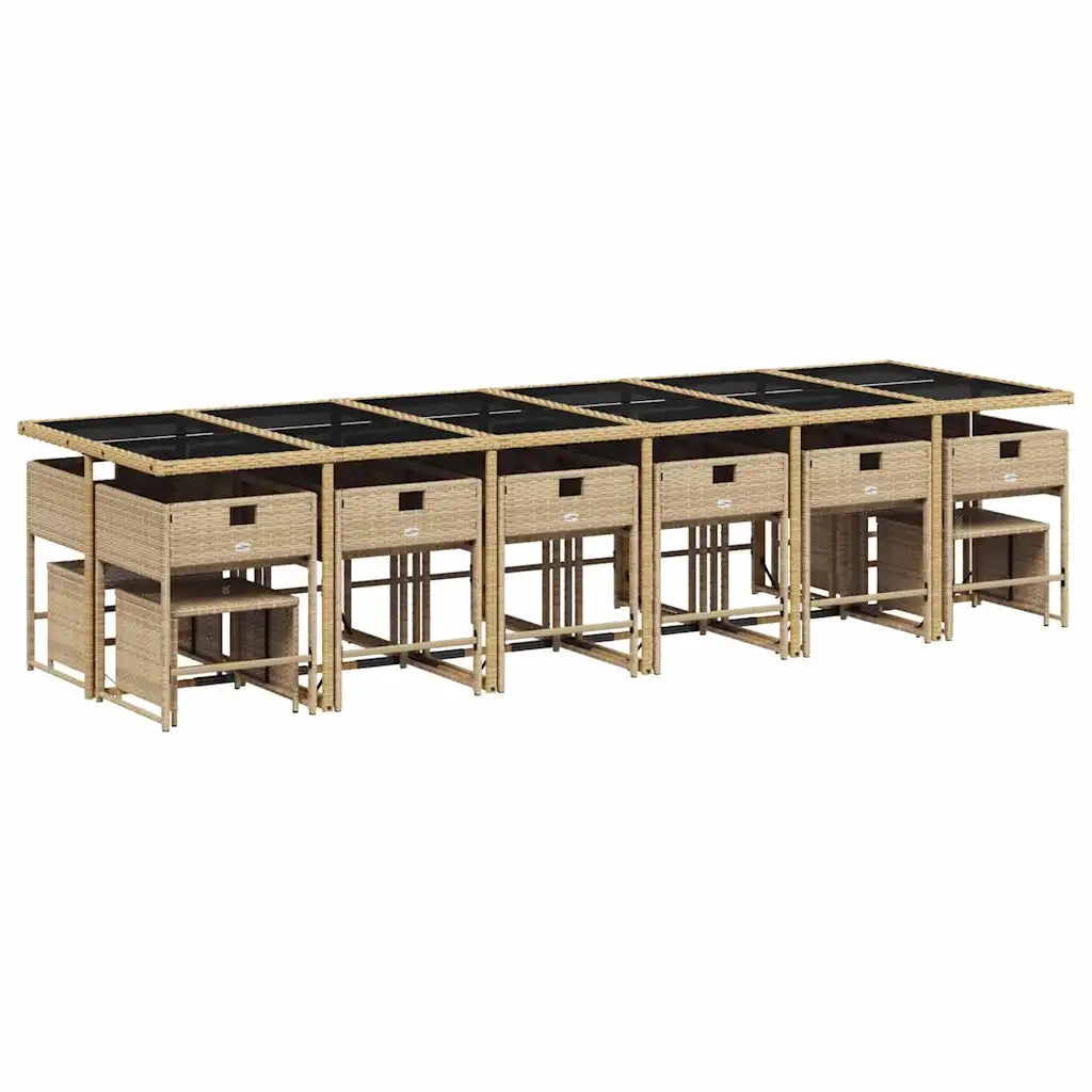 Set da Pranzo da Giardino 17 pz con Cuscini Beige in Polyrattan