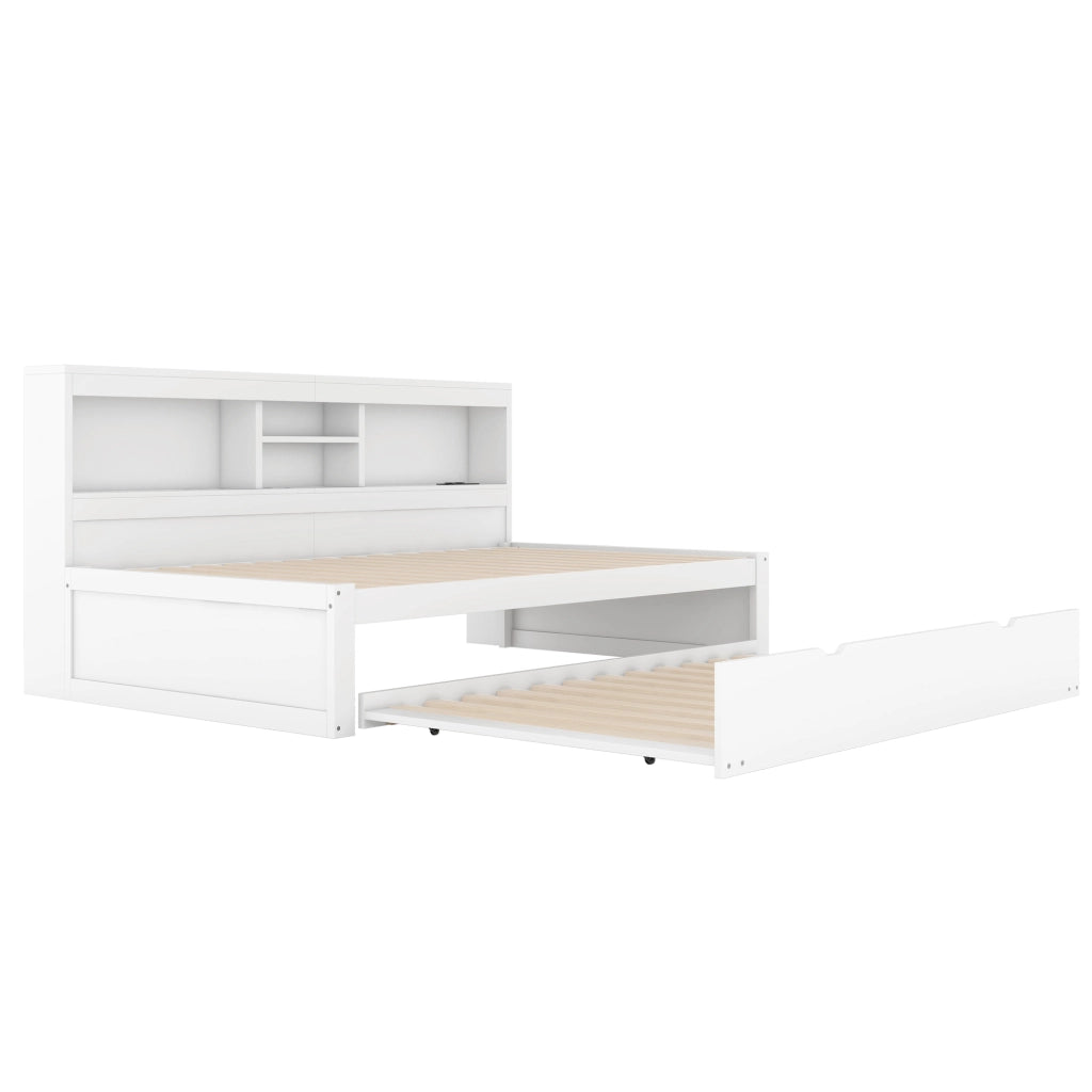 Divano letto daybed 90x200 cm con letto estraibile, LED, USB e presa, vano laterale, bianco