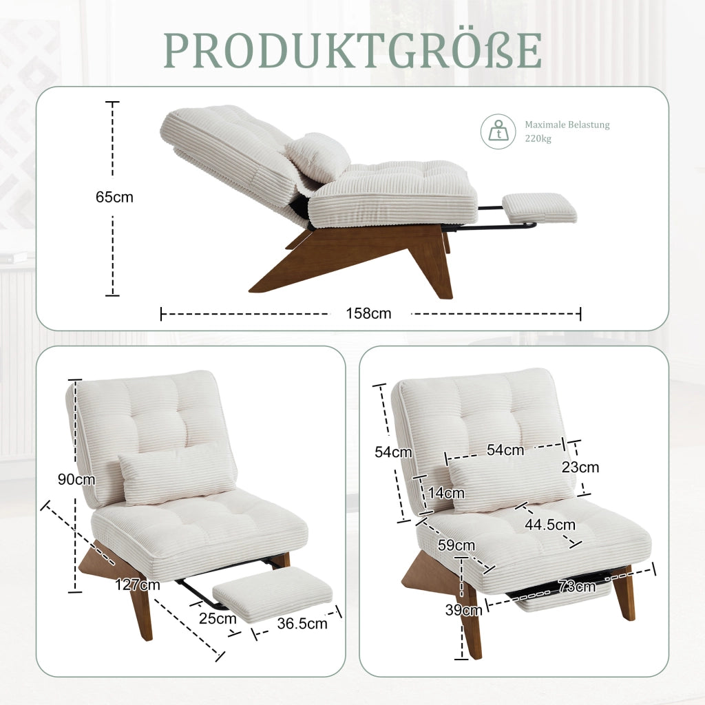 POLTRONA reclinabile 127x73x90 cm in velluto a coste beige