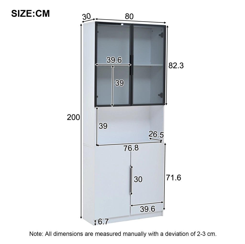 Vetrina moderna con ante in vetro e LED; 80 x 30 x 200 cm; bianco