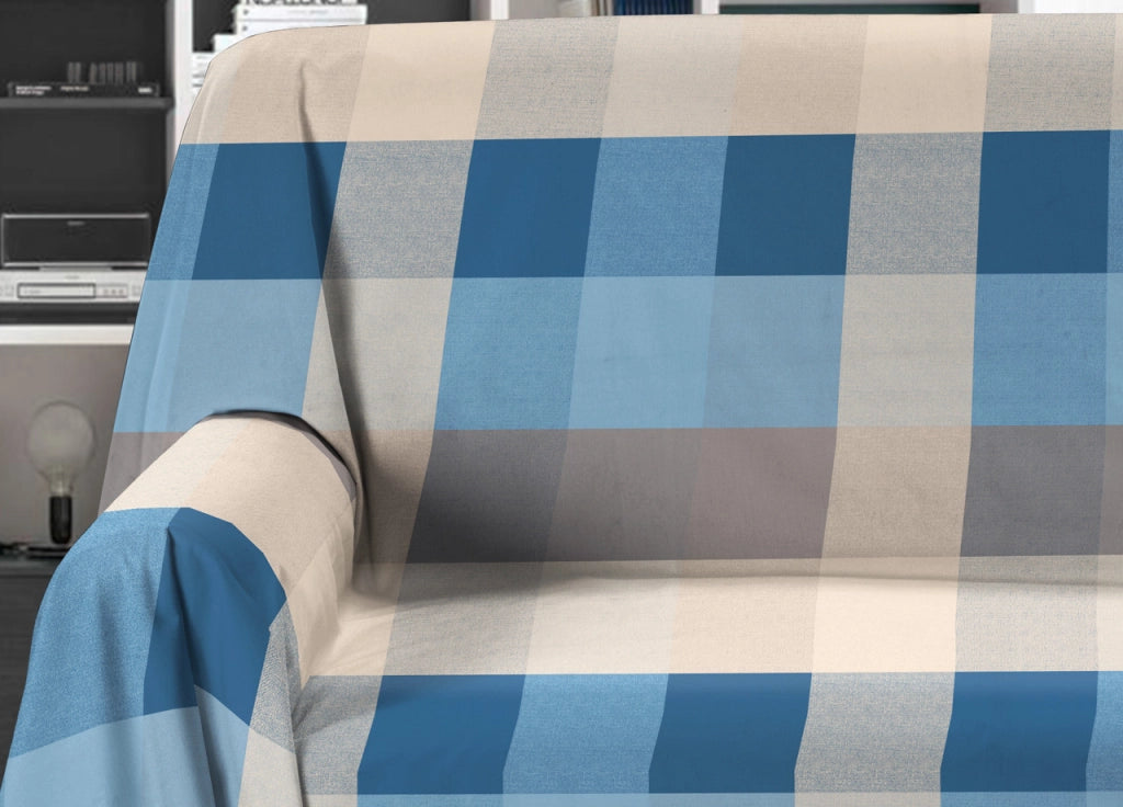 Telo Arredo Granfoulard Copritutto Salvadivano 100% Cotone Disegno Scotland - Matrimoniale - Azzurro