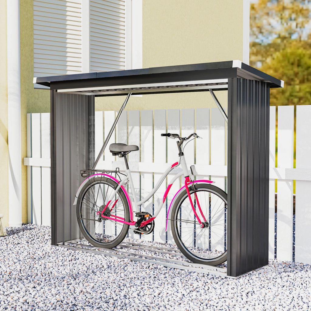 Capanno Portalegna in Acciaio da Esterno, Base Rialzata e Tetto Inclinato, 213x66.5x150 cm, Grigio Scuro