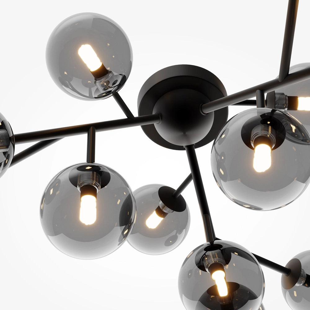 Plafoniera Contemporanea Dallas Metallo Nero 12 Luci Diffusori Neri