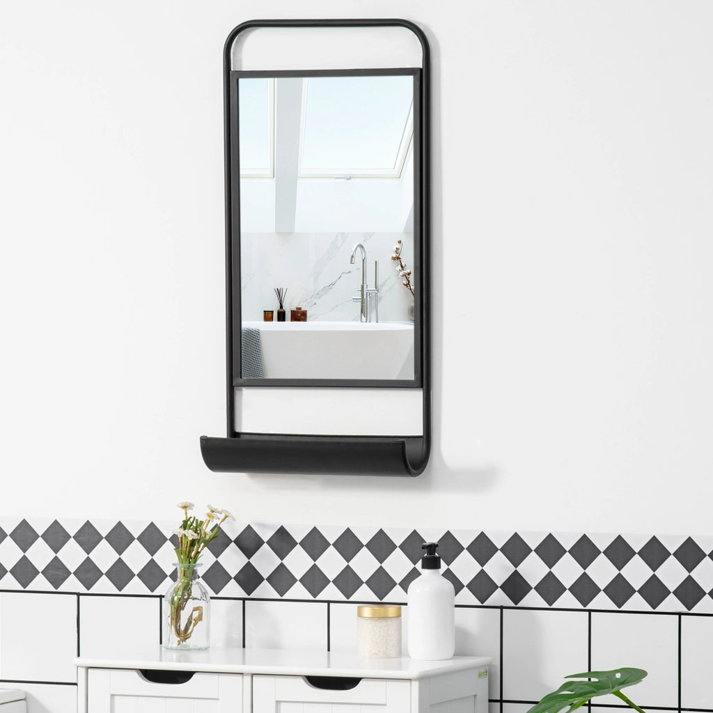Specchio da Parete con Mensola ¨C zephmum ¨C 36x12x72 cm Nero