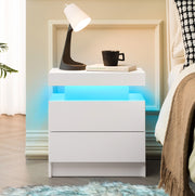 Comodino Moderno con Luci LED Regolabili e 2 Cassetti, Bianco