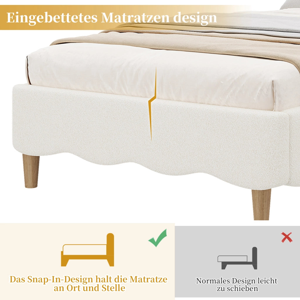 LETTO 90x200 cm per bambini in bouclé bianco con rete a doghe