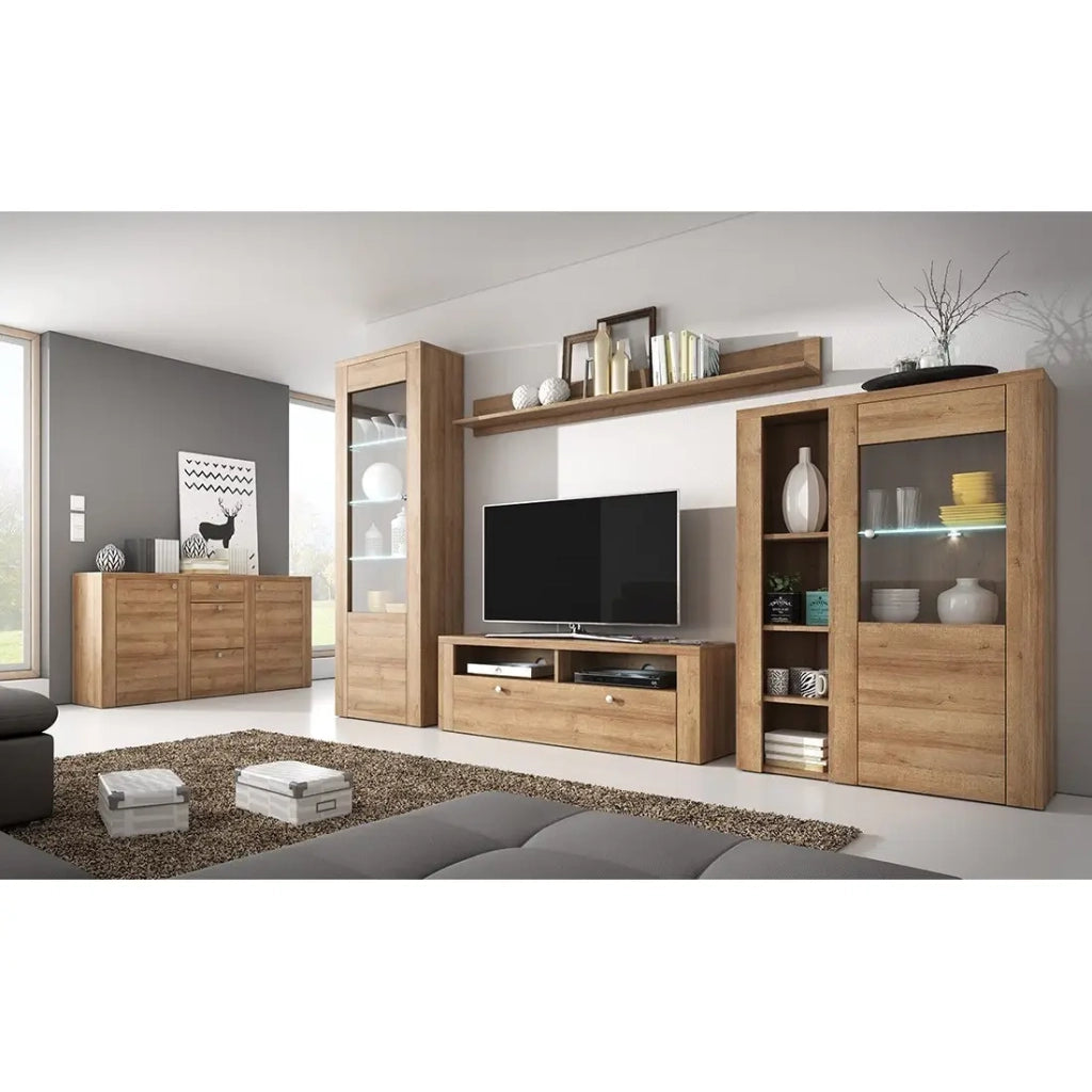 Vetrina alta design con 1 porta, collezione SANTIAGO. Colore rovere.