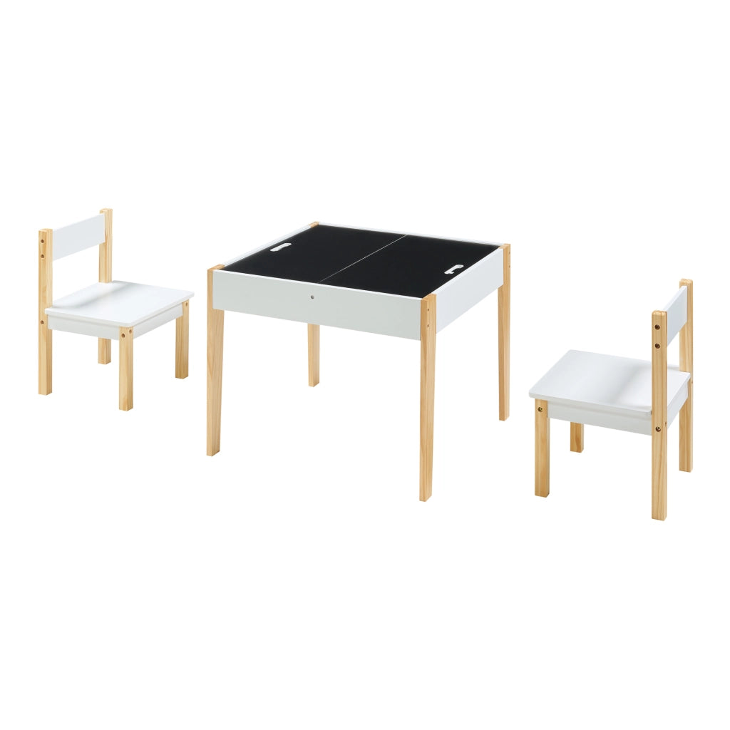 Set Mobili Smedjebacken per Cameretta Tavolo con Lavagne Rimovibili e 2 Sedie - Bianco / Naturale [en.casa]