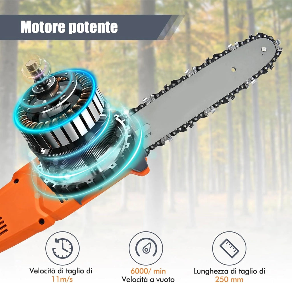 Motosega Telescopica Elettrica da 212-286 cm, Motosega Multiangolare 11 m/s Potenza 750 W con Testa Regolabile e Asta in Alluminio Retrattile, Installazione senza Attrezzi